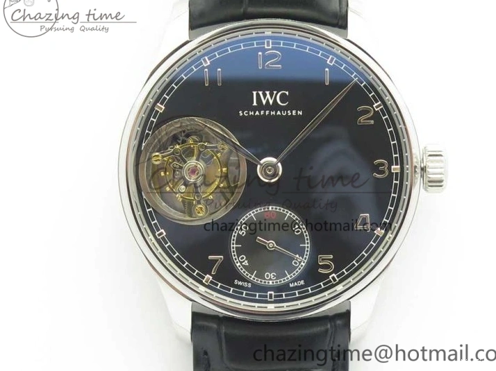 MIROTIME 0524 Sporty Portuguese Tourbillon IW5463 SS ZF Best Edition Black Dial on Black Leather Strap 7173
